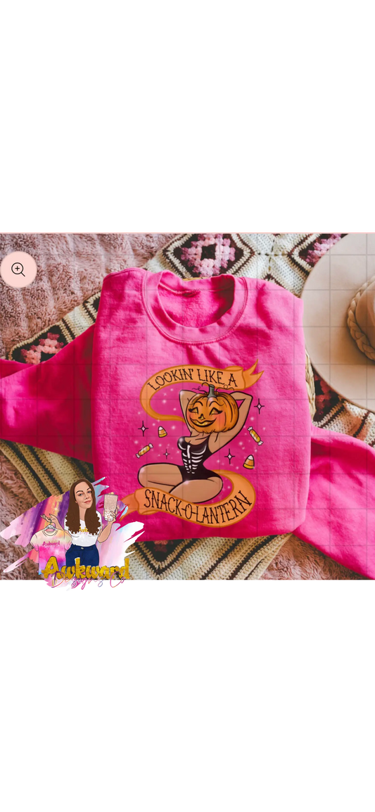 Hot Pink "Lookin' like a Snack-O-Lantern" Crewneck Sweater Awkward Mama Designs