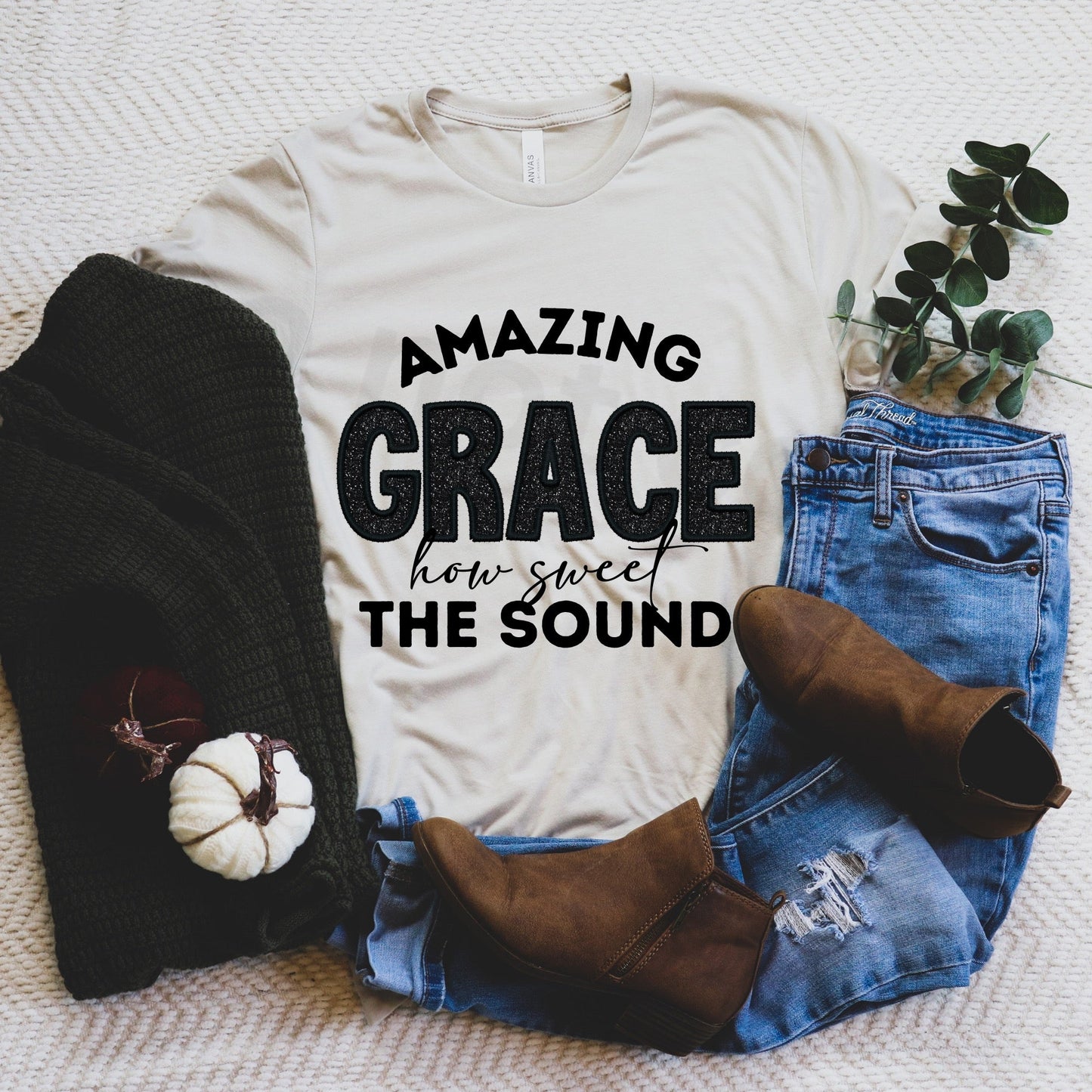 Amazing grace how sweet the sound faux (fake) embroidery