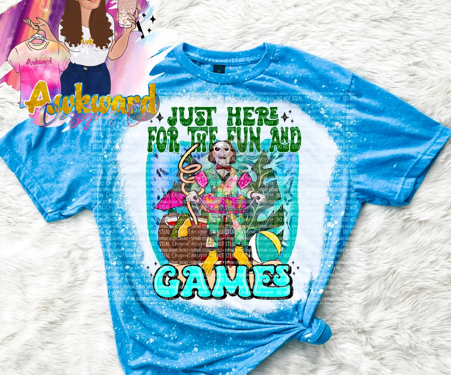 Just here for the fun and games tee Awkward Mama Designs