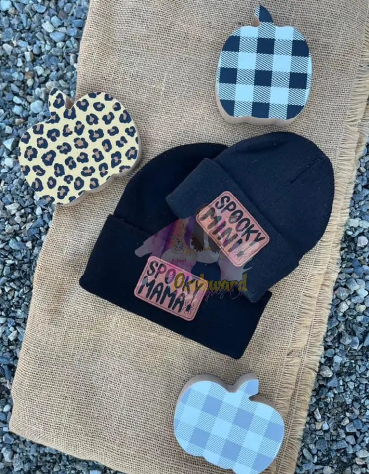 Matching Beanie Set Spooky Mama and Mini Fall beanie Set Awkward Mama Designs