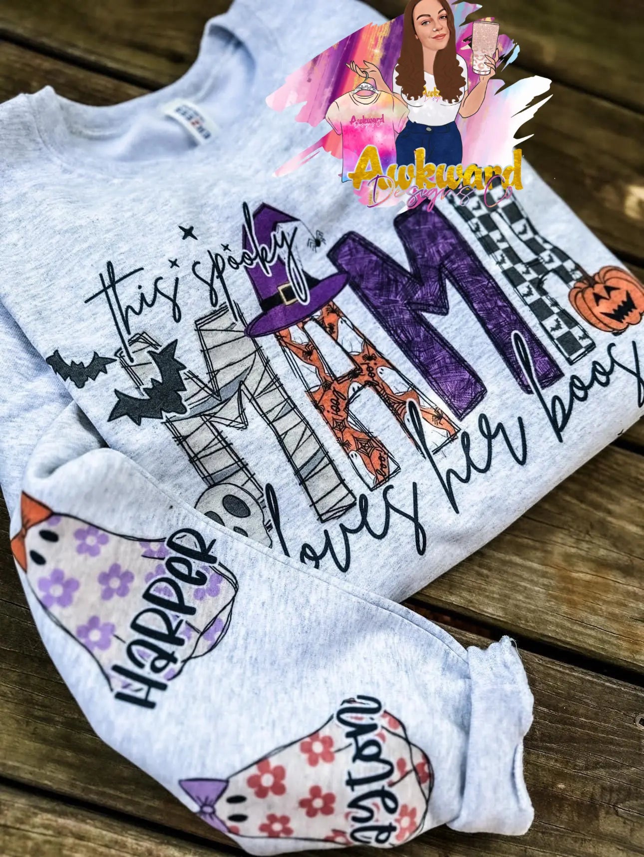 This Spooky Mama/Nana/Auntie loves her boos custom Mom shirt with ghosties Awkward Mama Designs